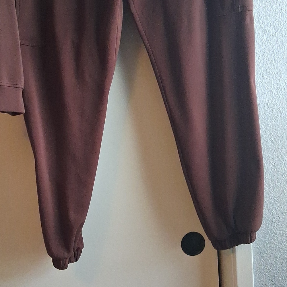 Chocolate Brown 2 Piece Set Soft Ponte Knit Cargo Joggers & Zip Up - Picture 4 of 7